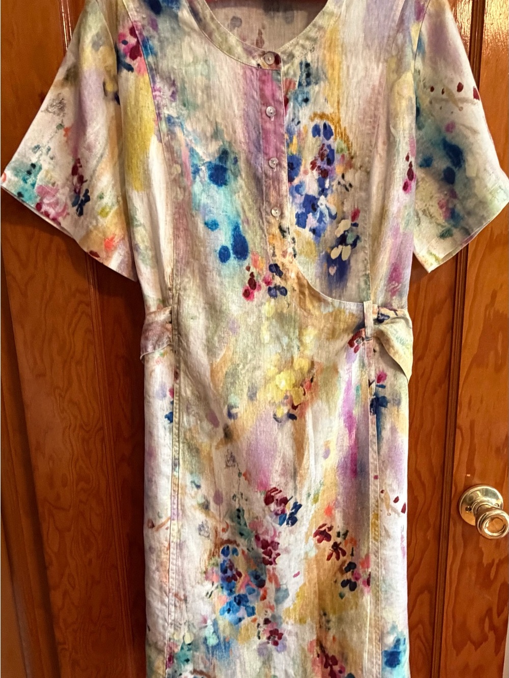 Watercolor Floral Linen Dress in Multi-Color
